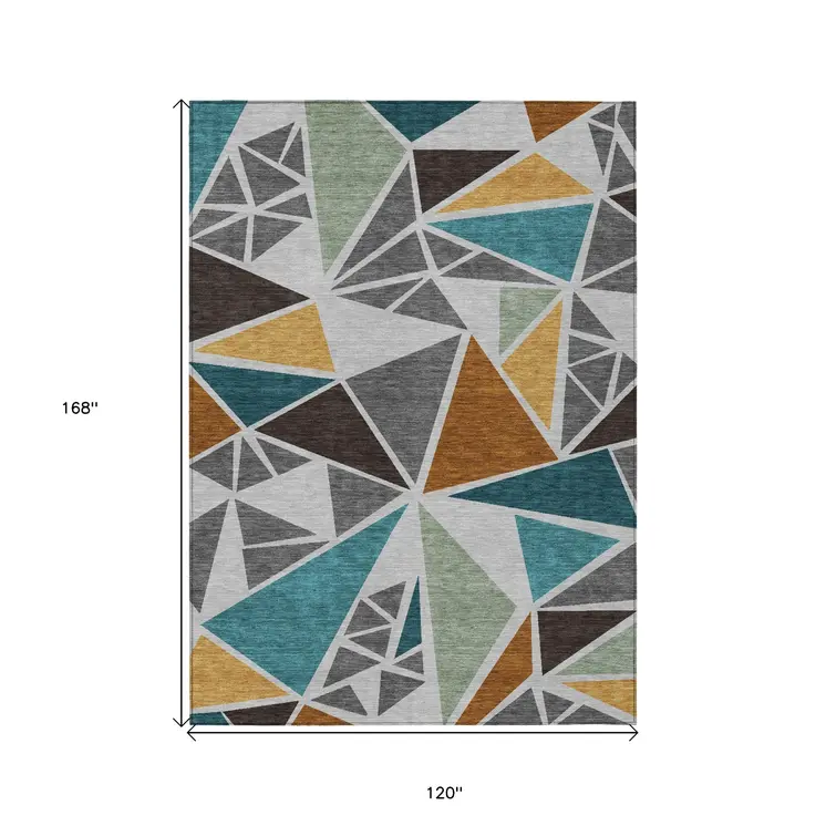 10' X 14' Gray Copper And Brown Geometric Washable Indoor Outdoor Area Rug