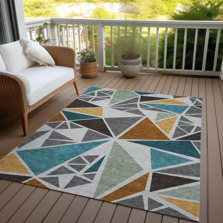 10' X 14' Gray Copper And Brown Geometric Washable Indoor Outdoor Area Rug