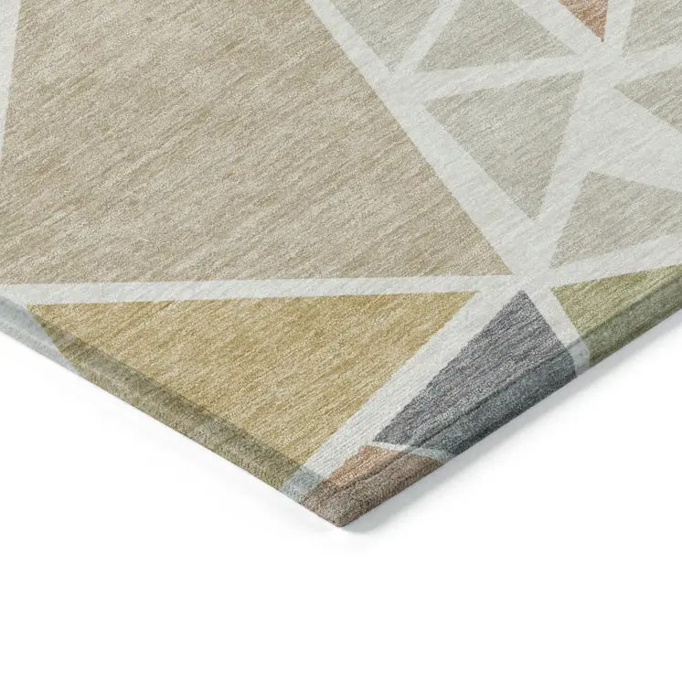 3' X 5' Ivory Brown And Green Geometric Washable Indoor Outdoor Area Rug