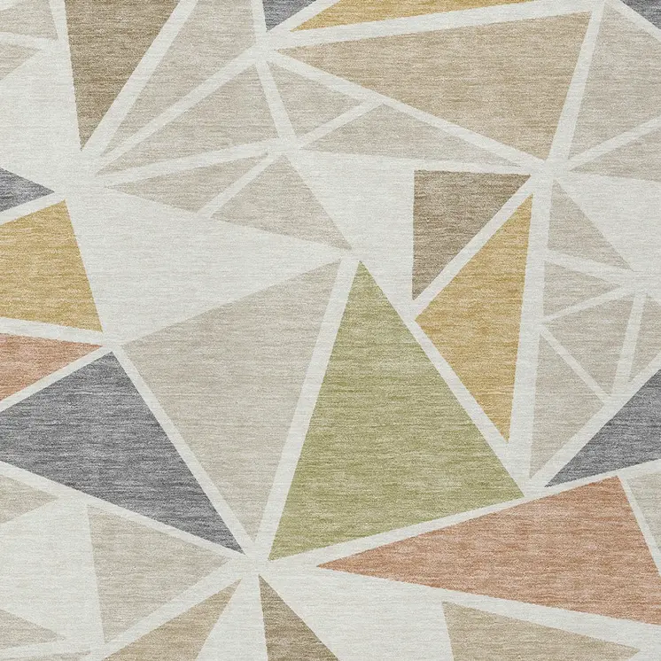 3' X 5' Ivory Brown And Green Geometric Washable Indoor Outdoor Area Rug