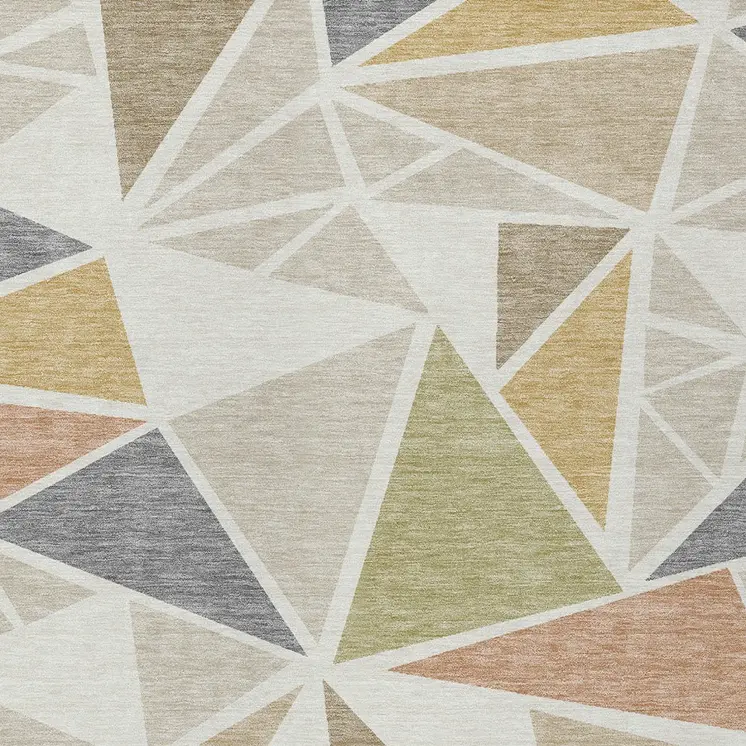 9' X 12' Ivory Brown And Green Geometric Washable Indoor Outdoor Area Rug