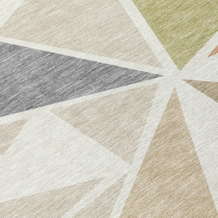 9' X 12' Ivory Brown And Green Geometric Washable Indoor Outdoor Area Rug