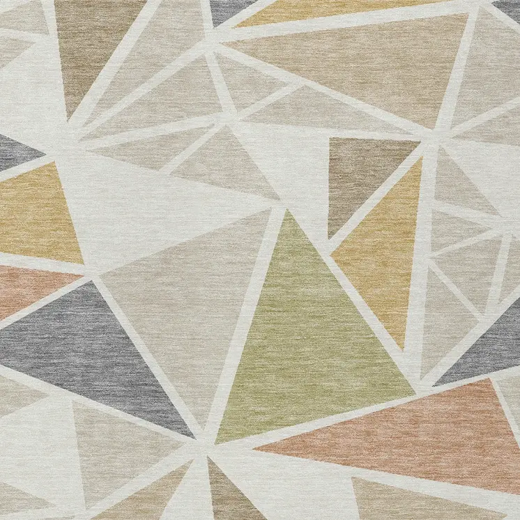 10' X 14' Ivory Brown And Green Geometric Washable Indoor Outdoor Area Rug