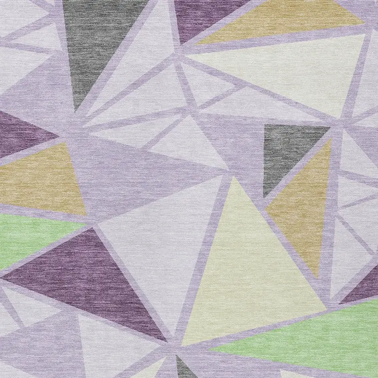 5' X 8' Lavender Purple And Green Geometric Washable Indoor Outdoor Area Rug