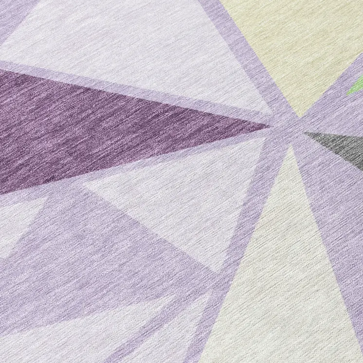 8' Lavender Purple And Green Round Geometric Washable Indoor Outdoor Area Rug