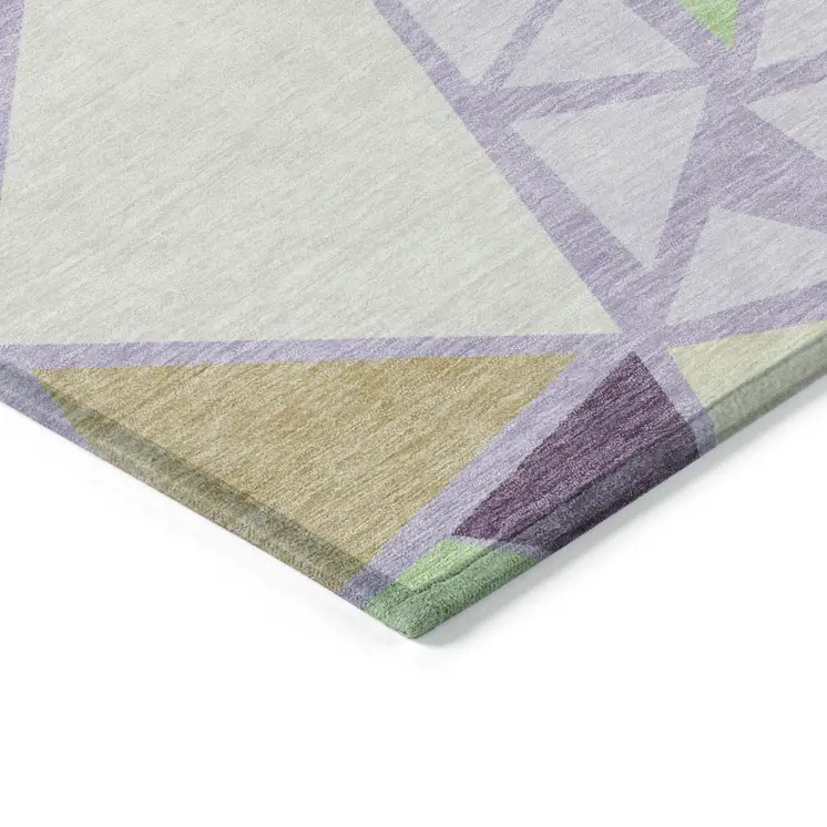 8' X 10' Lavender Purple And Green Geometric Washable Indoor Outdoor Area Rug