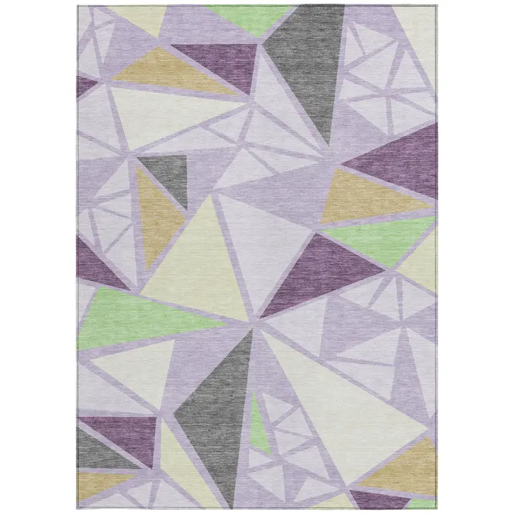 9' X 12' Lavender Purple And Green Geometric Washable Indoor Outdoor Area Rug