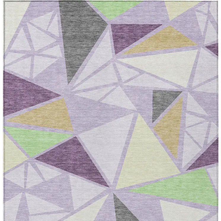 10' X 14' Lavender Purple And Green Geometric Washable Indoor Outdoor Area Rug