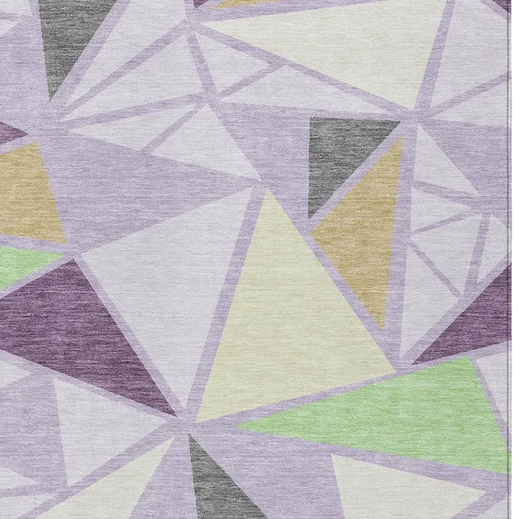 10' X 14' Lavender Purple And Green Geometric Washable Indoor Outdoor Area Rug