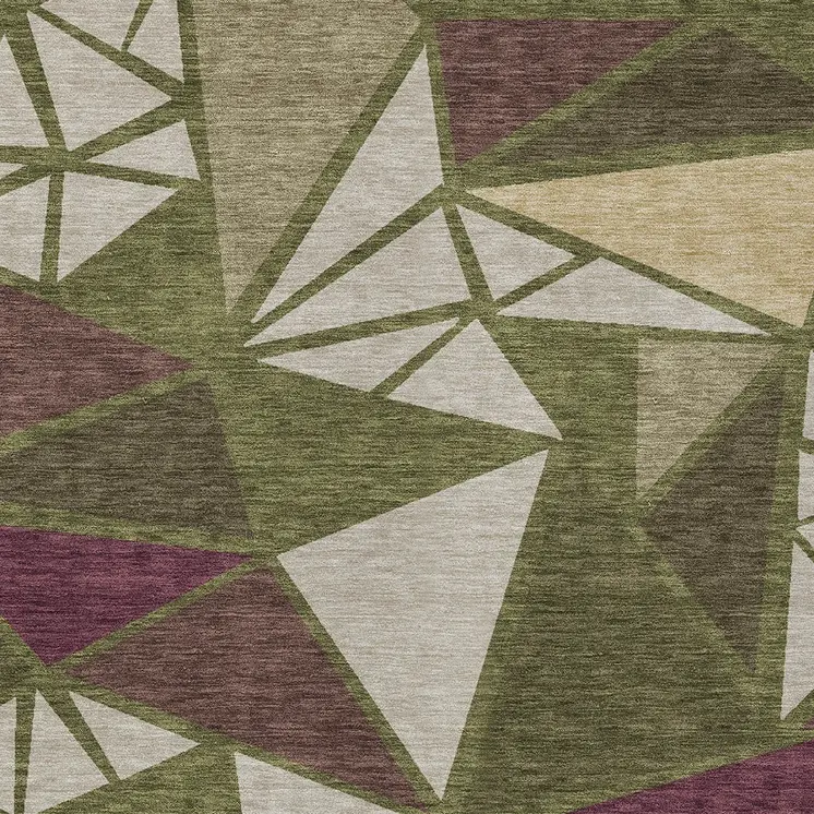 3' X 5' Olive Green Ivory And Burgundy Geometric Washable Indoor Outdoor Area Rug