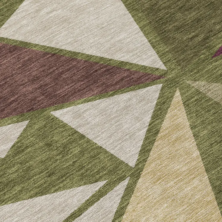 5' X 8' Olive Green Ivory And Burgundy Geometric Washable Indoor Outdoor Area Rug