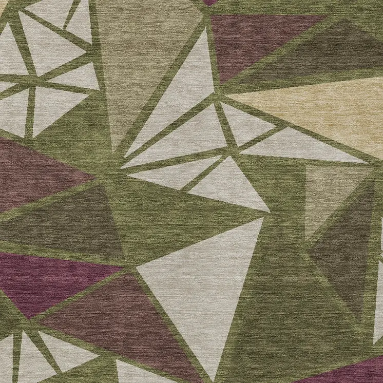 10' X 14' Olive Green Ivory And Burgundy Geometric Washable Indoor Outdoor Area Rug