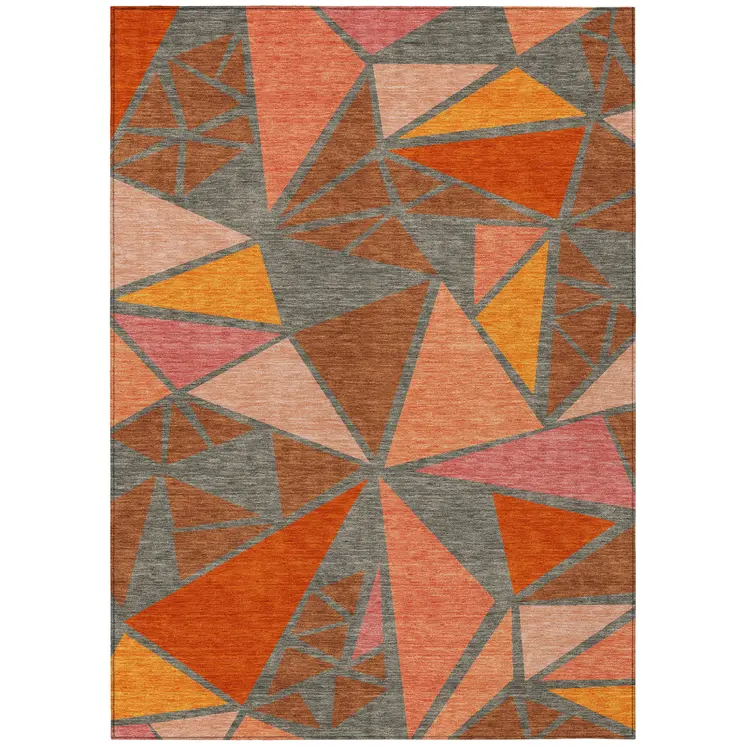 3' X 5' Rust Gray And Pink Geometric Washable Indoor Outdoor Area Rug