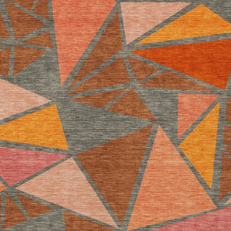 3' X 5' Rust Gray And Pink Geometric Washable Indoor Outdoor Area Rug