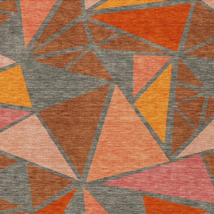 5' X 8' Rust Gray And Pink Geometric Washable Indoor Outdoor Area Rug