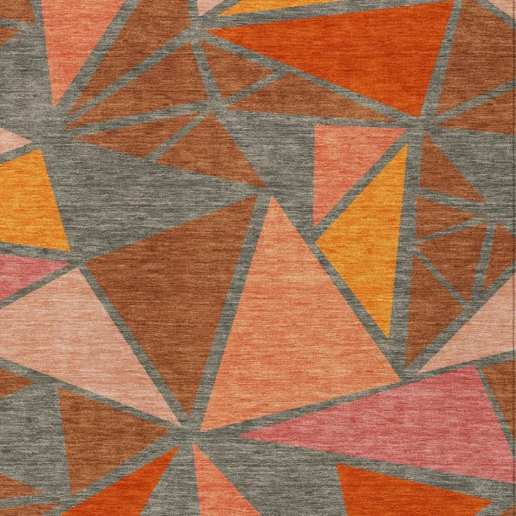 8' X 10' Rust Gray And Pink Geometric Washable Indoor Outdoor Area Rug
