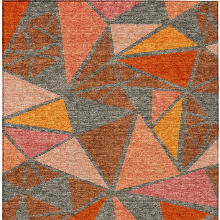 9' X 12' Rust Gray And Pink Geometric Washable Indoor Outdoor Area Rug