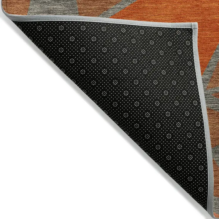 9' X 12' Rust Gray And Pink Geometric Washable Indoor Outdoor Area Rug