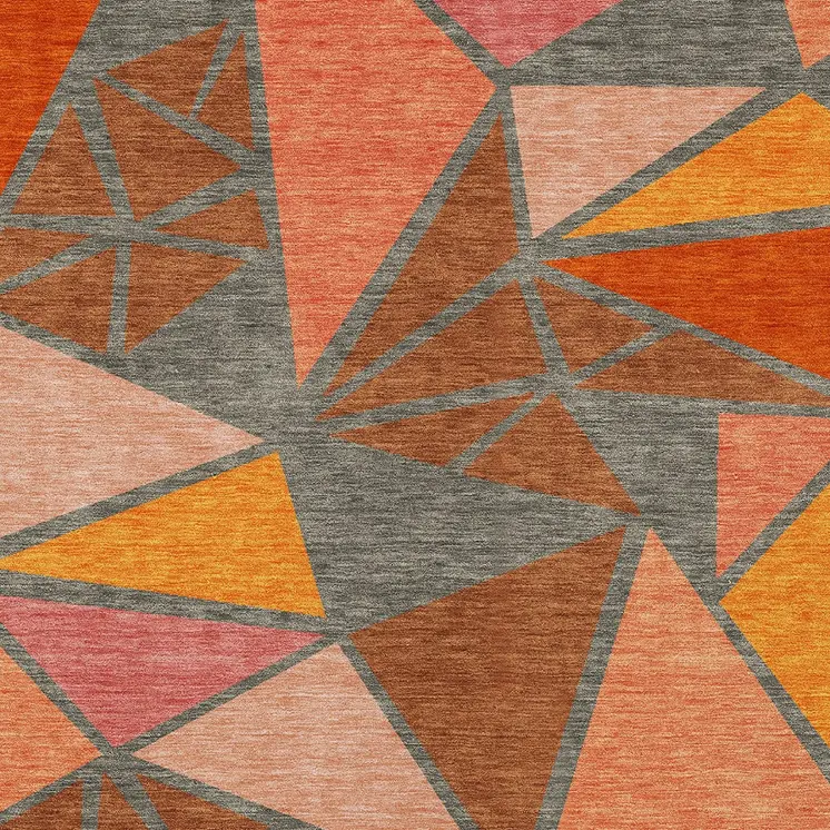 9' X 12' Rust Gray And Pink Geometric Washable Indoor Outdoor Area Rug