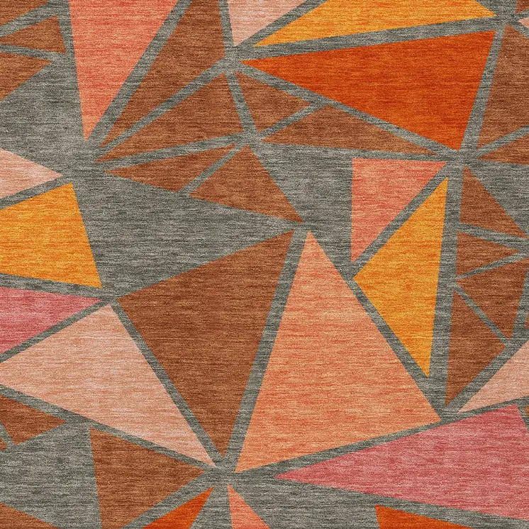 10' X 14' Rust Gray And Pink Geometric Washable Indoor Outdoor Area Rug