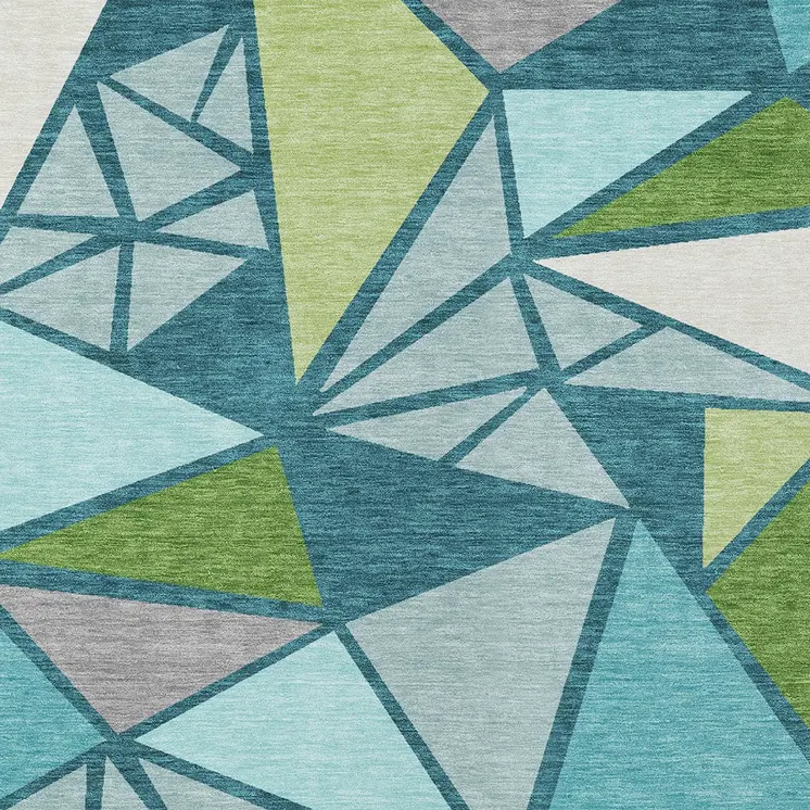 3' X 5' Teal Blue Green And Ivory Geometric Washable Indoor Outdoor Area Rug