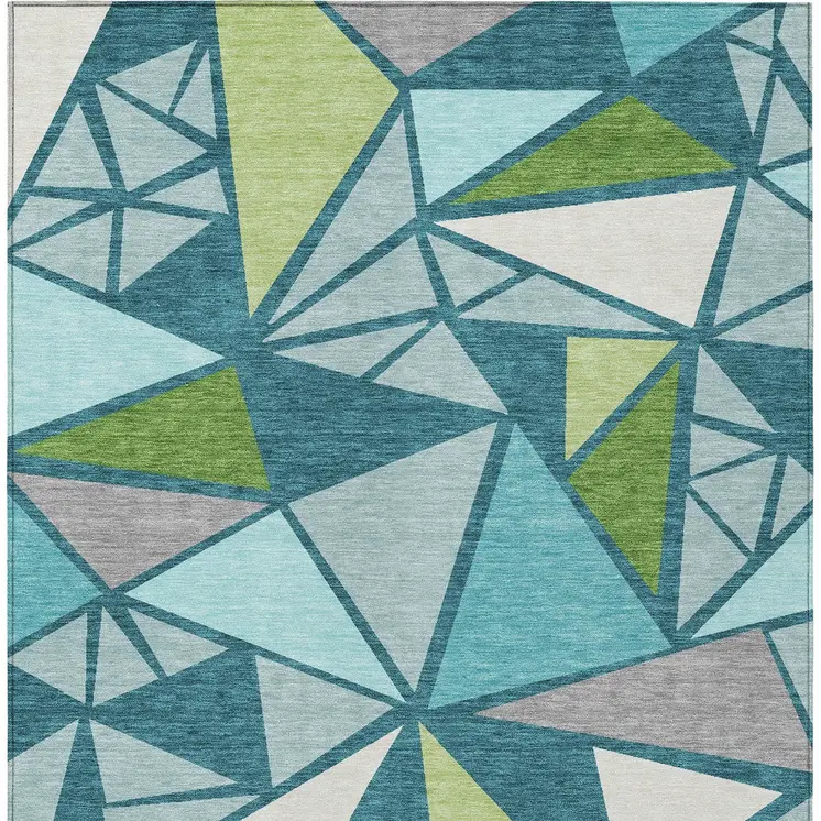 8' X 10' Teal Blue Green And Ivory Geometric Washable Indoor Outdoor Area Rug