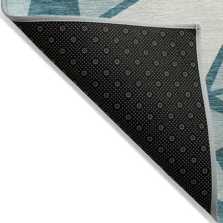 8' X 10' Teal Blue Green And Ivory Geometric Washable Indoor Outdoor Area Rug
