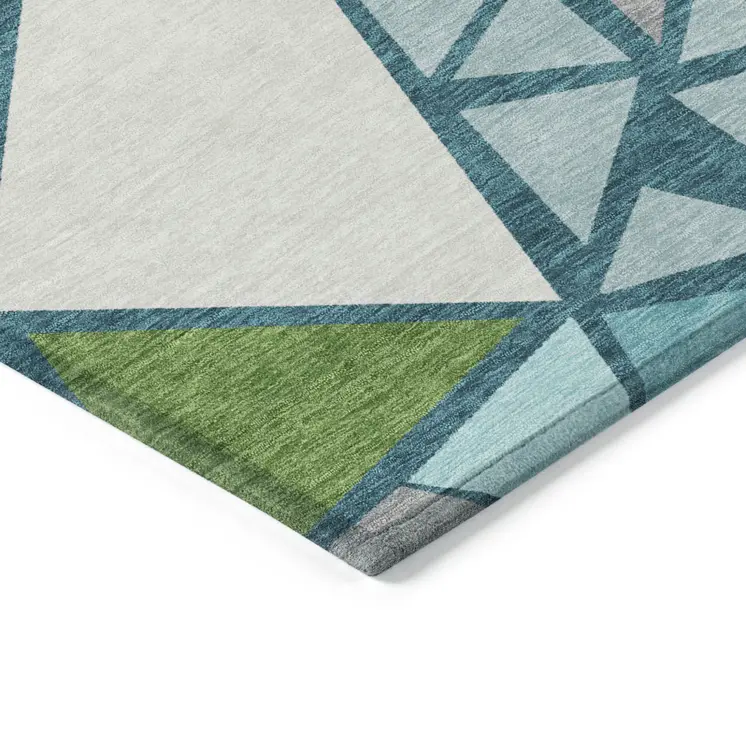 8' X 10' Teal Blue Green And Ivory Geometric Washable Indoor Outdoor Area Rug
