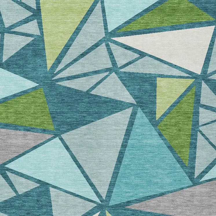 8' X 10' Teal Blue Green And Ivory Geometric Washable Indoor Outdoor Area Rug