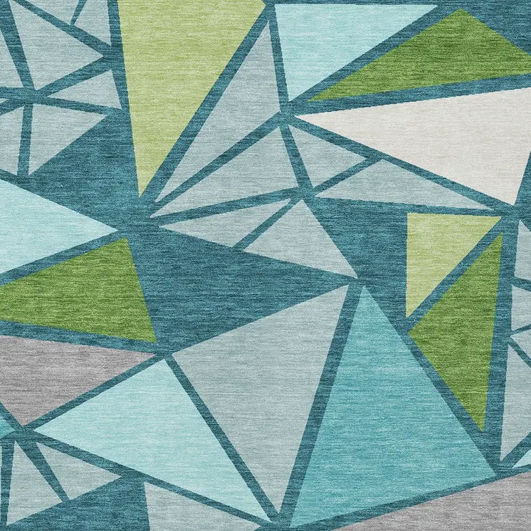 9' X 12' Teal Blue Green And Ivory Geometric Washable Indoor Outdoor Area Rug