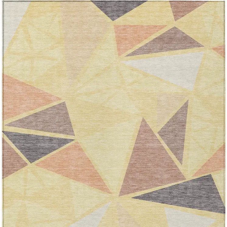 3' X 5' Wheat Brown And Gray Geometric Washable Indoor Outdoor Area Rug