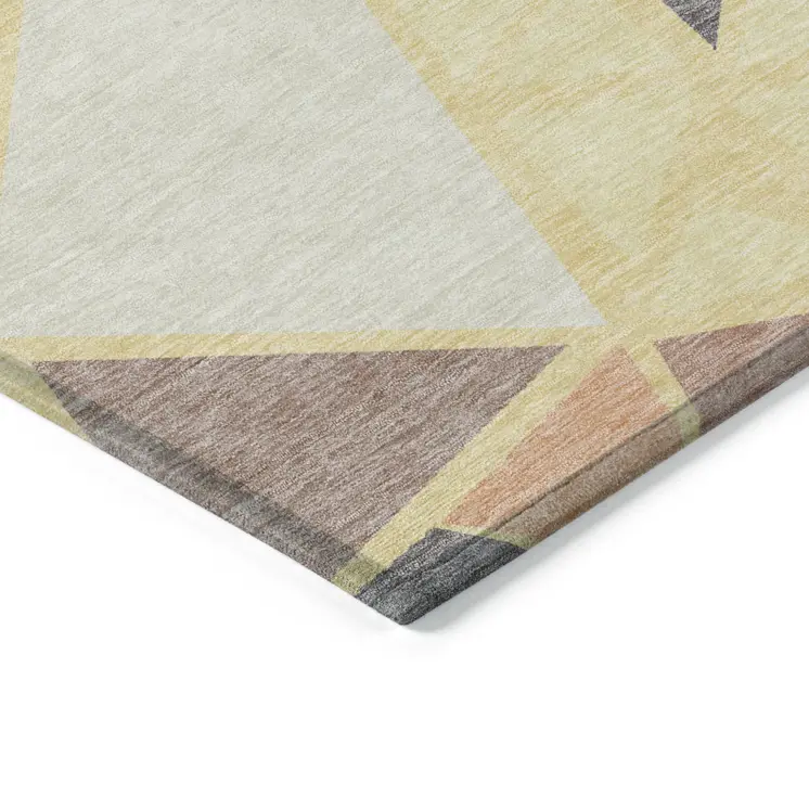 5' X 8' Wheat Brown And Gray Geometric Washable Indoor Outdoor Area Rug