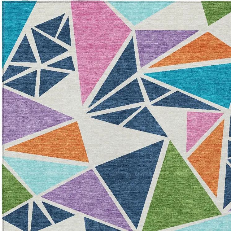 3' X 5' Dark Blue Green And Pink Geometric Washable Indoor Outdoor Area Rug