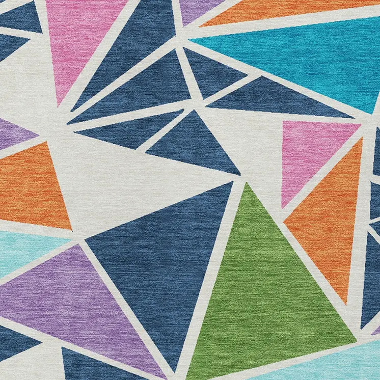 3' X 5' Dark Blue Green And Pink Geometric Washable Indoor Outdoor Area Rug