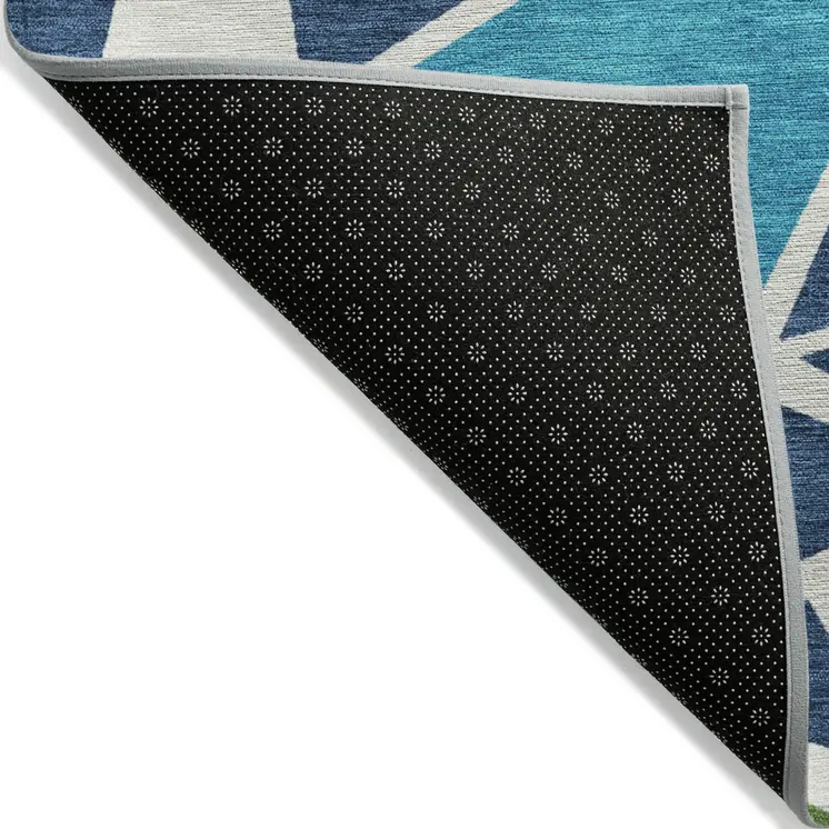 8' X 10' Dark Blue Green And Pink Geometric Washable Indoor Outdoor Area Rug