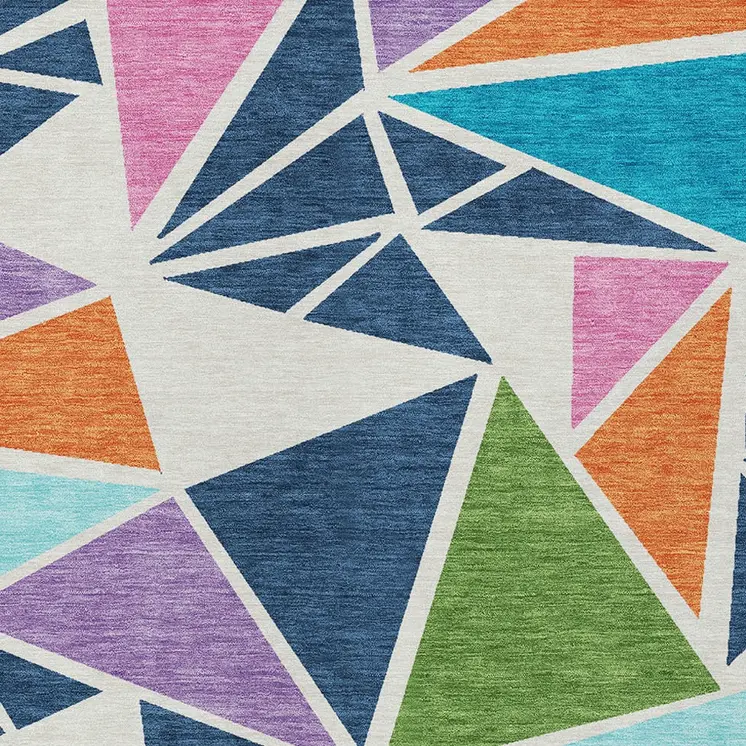 10' X 14' Dark Blue Green And Pink Geometric Washable Indoor Outdoor Area Rug