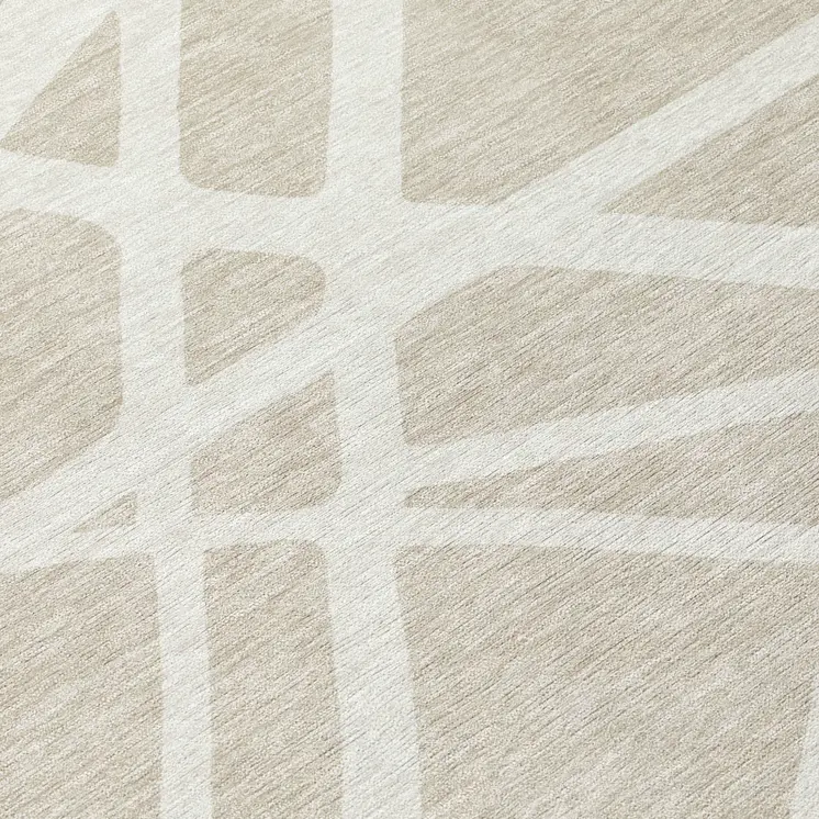 8' Beige And Ivory Round Geometric Washable Indoor Outdoor Area Rug