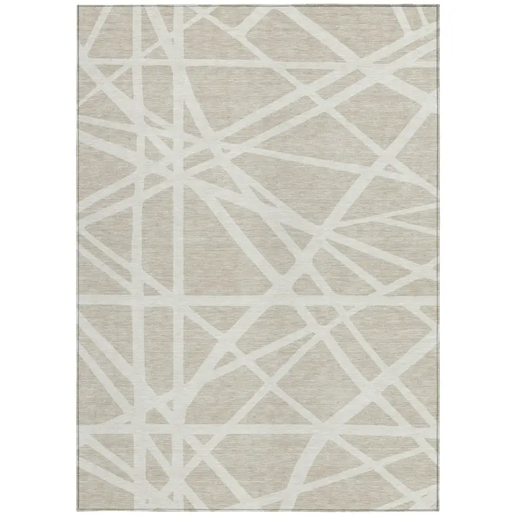8' X 10' Beige And Ivory Geometric Washable Indoor Outdoor Area Rug