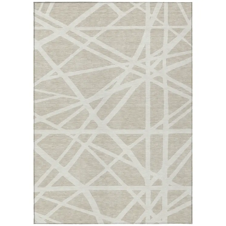 8' X 10' Beige And Ivory Geometric Washable Indoor Outdoor Area Rug