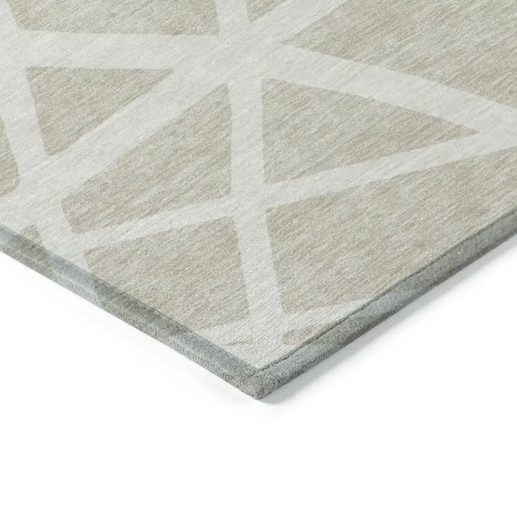 8' X 10' Beige And Ivory Geometric Washable Indoor Outdoor Area Rug
