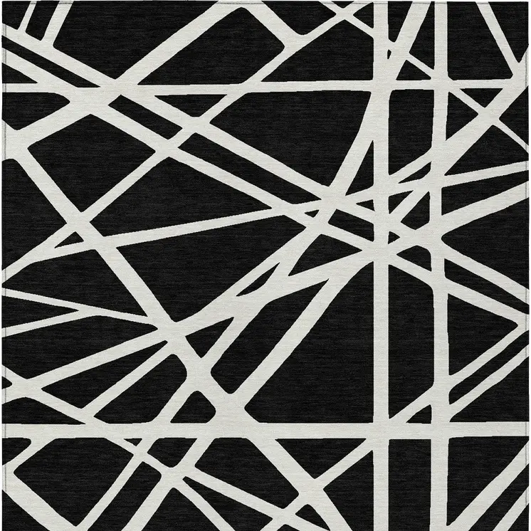 10' X 14' Black And Ivory Geometric Washable Indoor Outdoor Area Rug