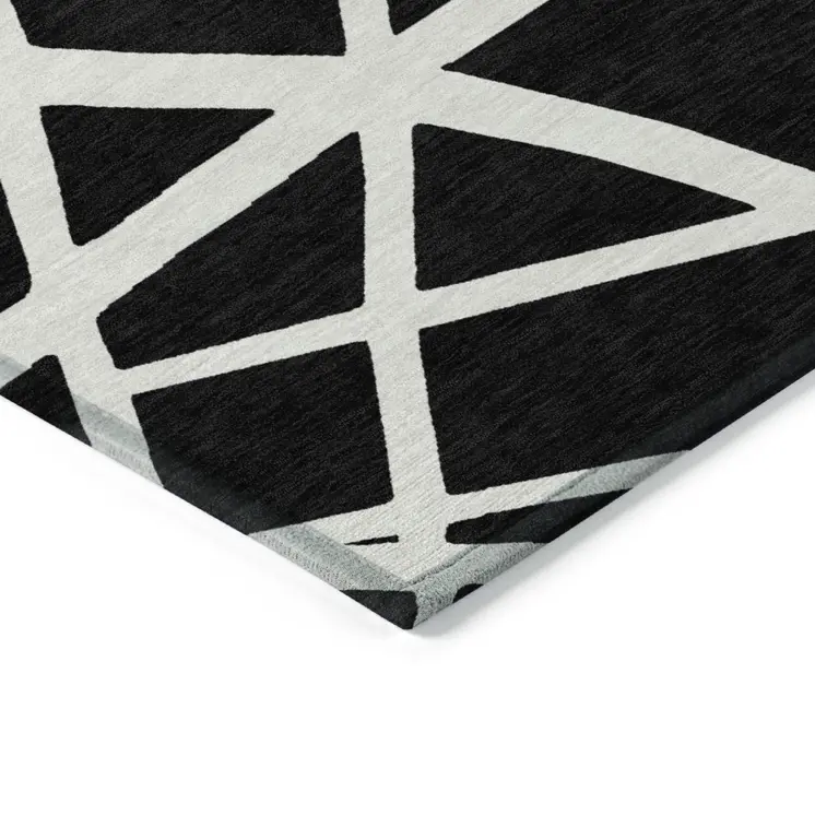 10' X 14' Black And Ivory Geometric Washable Indoor Outdoor Area Rug