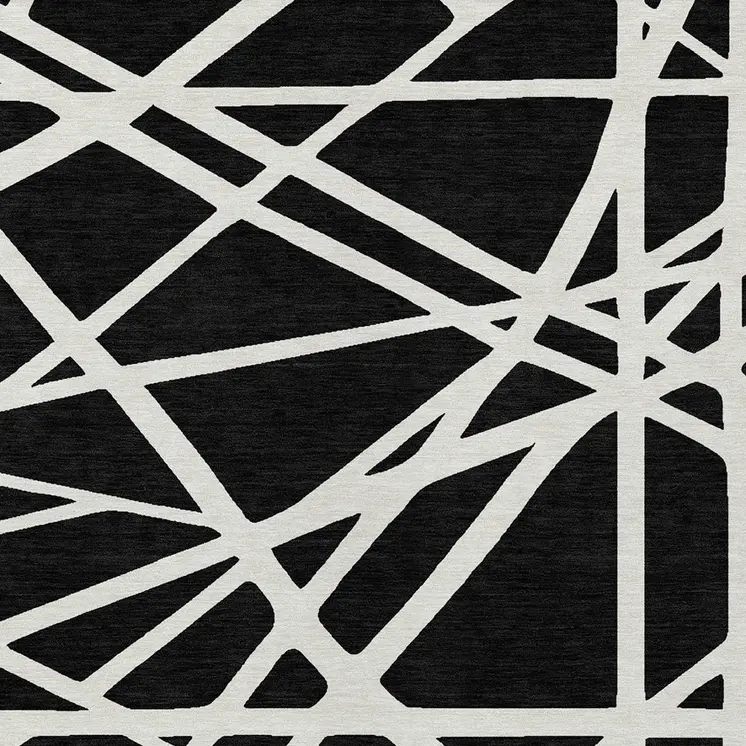 10' X 14' Black And Ivory Geometric Washable Indoor Outdoor Area Rug