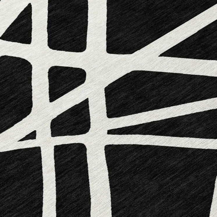10' X 14' Black And Ivory Geometric Washable Indoor Outdoor Area Rug
