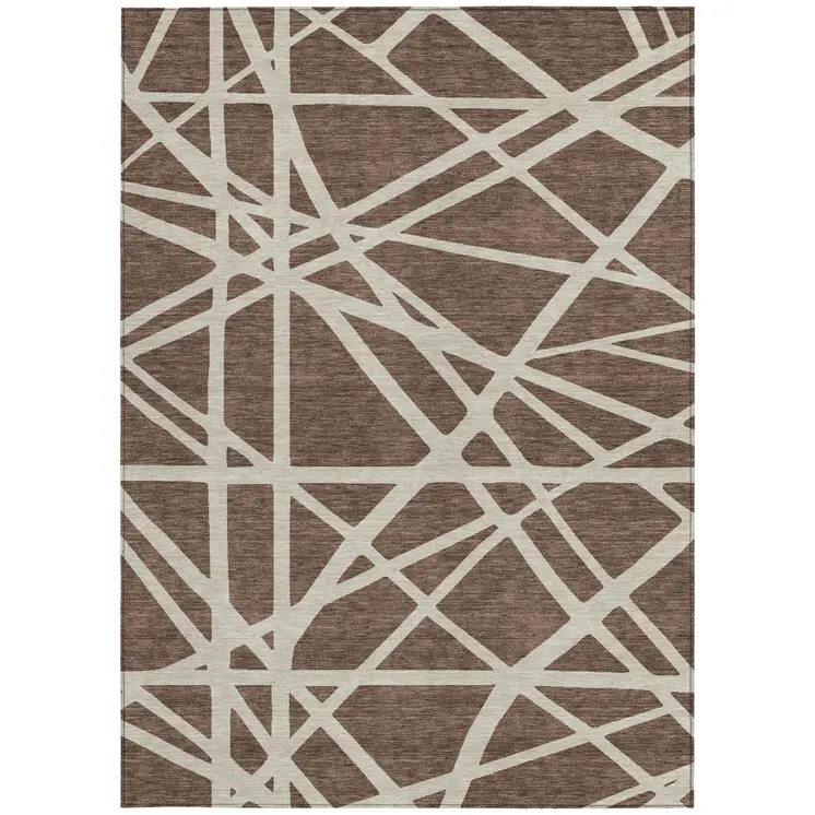 3' X 5' Brown And Beige Geometric Washable Indoor Outdoor Area Rug