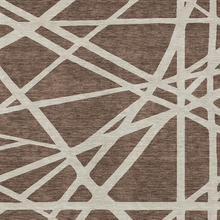 9' X 12' Brown And Beige Geometric Washable Indoor Outdoor Area Rug