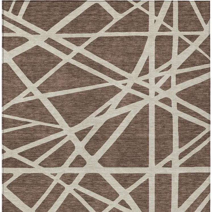 10' X 14' Brown And Beige Geometric Washable Indoor Outdoor Area Rug