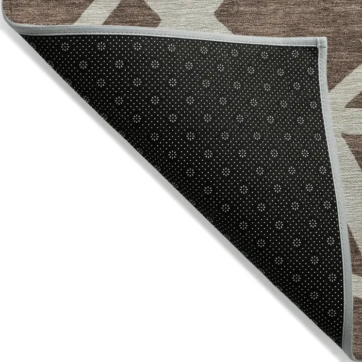10' X 14' Brown And Beige Geometric Washable Indoor Outdoor Area Rug