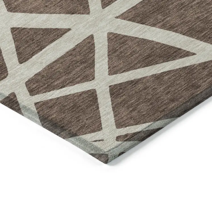 10' X 14' Brown And Beige Geometric Washable Indoor Outdoor Area Rug