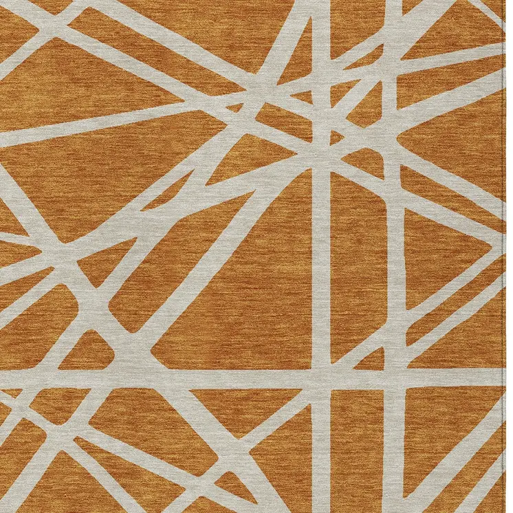 3' X 5' Copper And Beige Geometric Washable Indoor Outdoor Area Rug